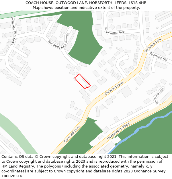 COACH HOUSE, OUTWOOD LANE, HORSFORTH, LEEDS, LS18 4HR: Location map and indicative extent of plot