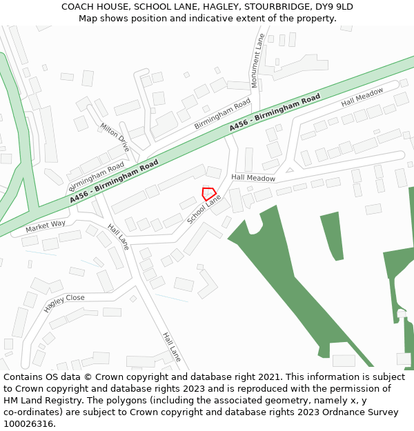COACH HOUSE, SCHOOL LANE, HAGLEY, STOURBRIDGE, DY9 9LD: Location map and indicative extent of plot