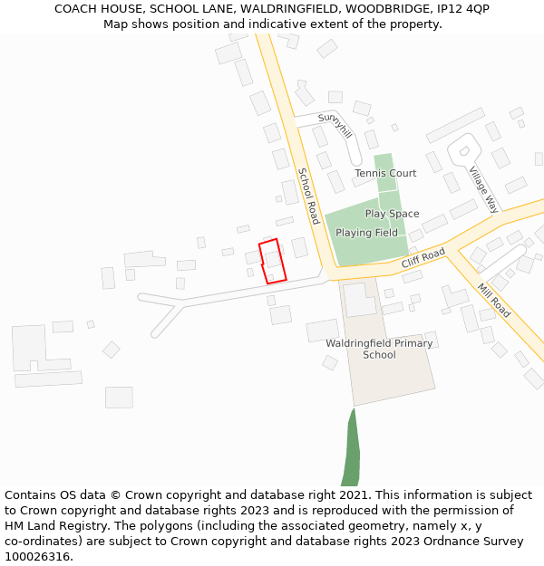 COACH HOUSE, SCHOOL LANE, WALDRINGFIELD, WOODBRIDGE, IP12 4QP: Location map and indicative extent of plot