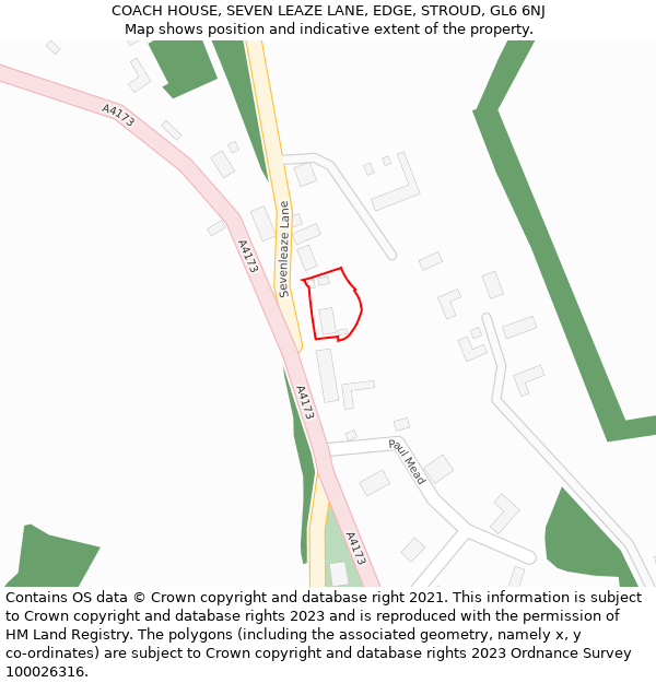 COACH HOUSE, SEVEN LEAZE LANE, EDGE, STROUD, GL6 6NJ: Location map and indicative extent of plot