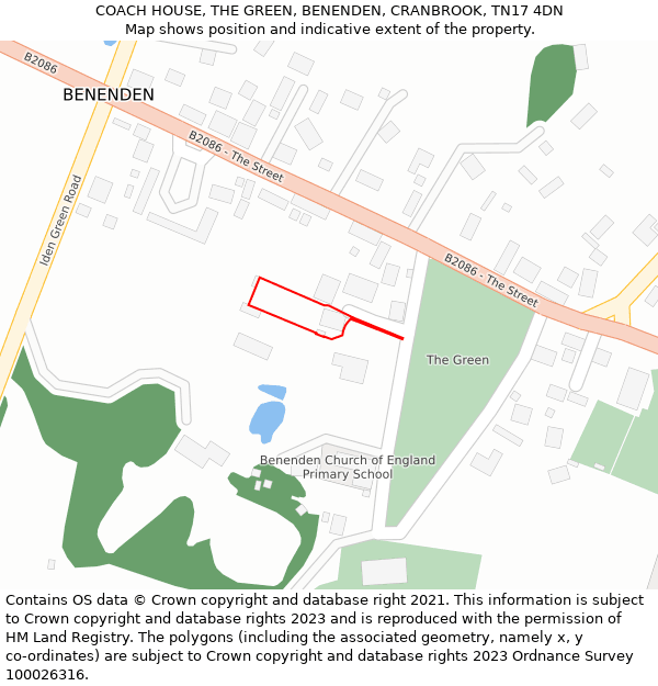 COACH HOUSE, THE GREEN, BENENDEN, CRANBROOK, TN17 4DN: Location map and indicative extent of plot