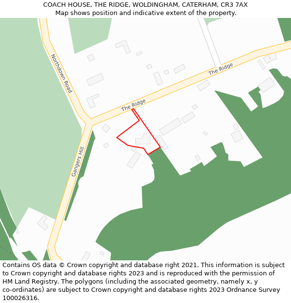 COACH HOUSE, THE RIDGE, WOLDINGHAM, CATERHAM, CR3 7AX: Location map and indicative extent of plot