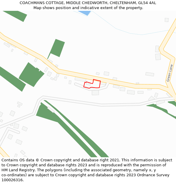 COACHMANS COTTAGE, MIDDLE CHEDWORTH, CHELTENHAM, GL54 4AL: Location map and indicative extent of plot