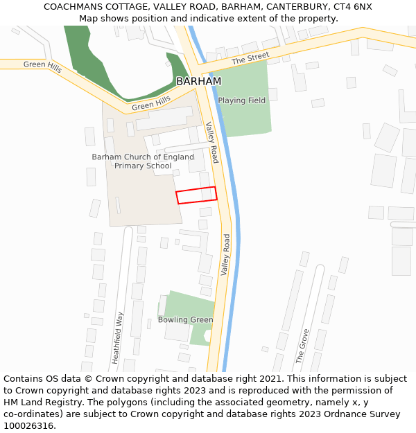 COACHMANS COTTAGE, VALLEY ROAD, BARHAM, CANTERBURY, CT4 6NX: Location map and indicative extent of plot
