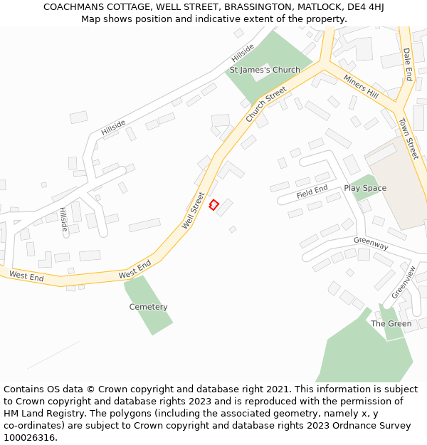 COACHMANS COTTAGE, WELL STREET, BRASSINGTON, MATLOCK, DE4 4HJ: Location map and indicative extent of plot