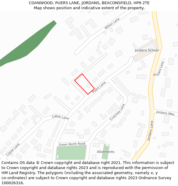 COANWOOD, PUERS LANE, JORDANS, BEACONSFIELD, HP9 2TE: Location map and indicative extent of plot