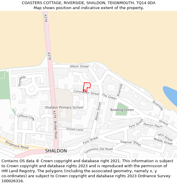 COASTERS COTTAGE, RIVERSIDE, SHALDON, TEIGNMOUTH, TQ14 0DA: Location map and indicative extent of plot