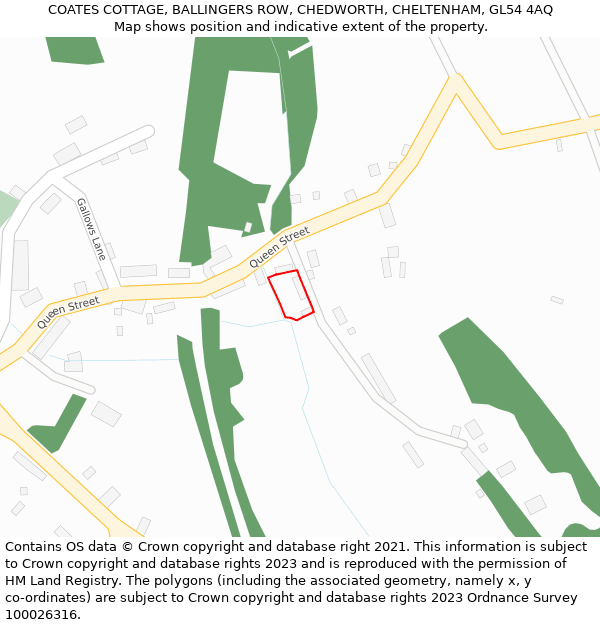 COATES COTTAGE, BALLINGERS ROW, CHEDWORTH, CHELTENHAM, GL54 4AQ: Location map and indicative extent of plot