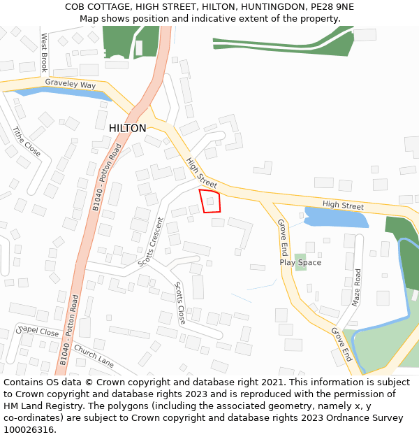 COB COTTAGE, HIGH STREET, HILTON, HUNTINGDON, PE28 9NE: Location map and indicative extent of plot