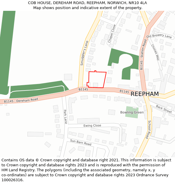 COB HOUSE, DEREHAM ROAD, REEPHAM, NORWICH, NR10 4LA: Location map and indicative extent of plot