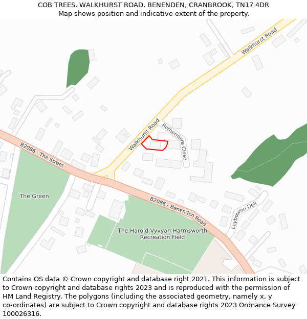 COB TREES, WALKHURST ROAD, BENENDEN, CRANBROOK, TN17 4DR: Location map and indicative extent of plot