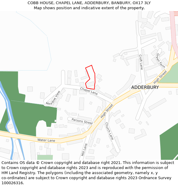 COBB HOUSE, CHAPEL LANE, ADDERBURY, BANBURY, OX17 3LY: Location map and indicative extent of plot