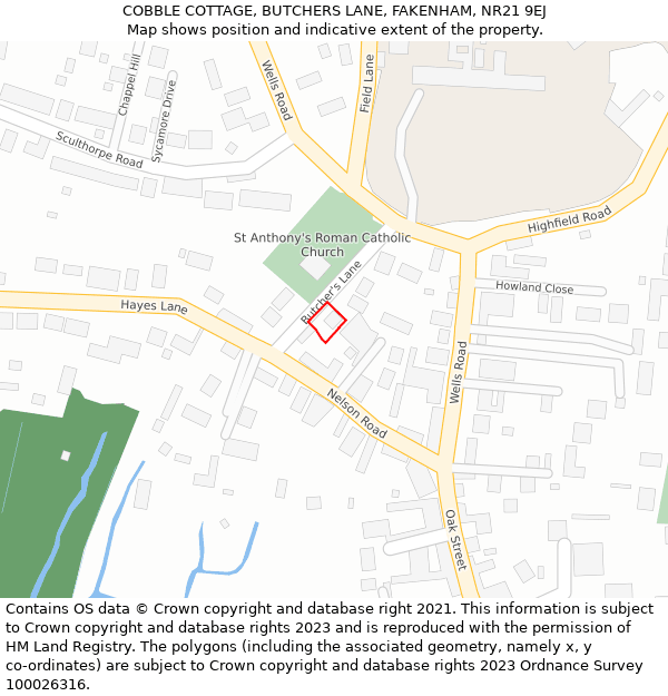 COBBLE COTTAGE, BUTCHERS LANE, FAKENHAM, NR21 9EJ: Location map and indicative extent of plot