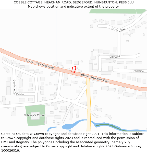 COBBLE COTTAGE, HEACHAM ROAD, SEDGEFORD, HUNSTANTON, PE36 5LU: Location map and indicative extent of plot