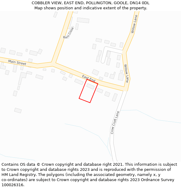 COBBLER VIEW, EAST END, POLLINGTON, GOOLE, DN14 0DL: Location map and indicative extent of plot