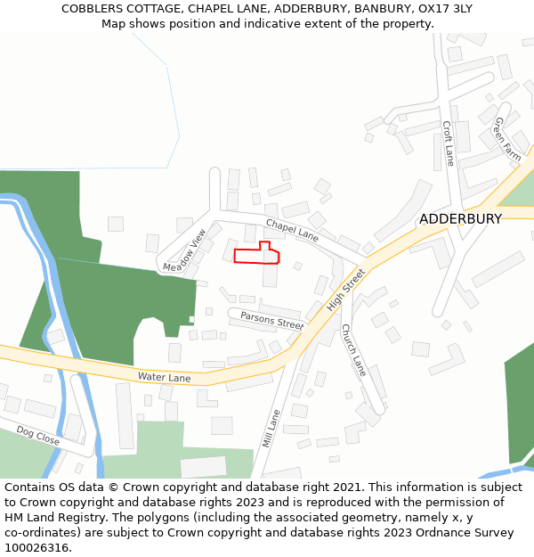 COBBLERS COTTAGE, CHAPEL LANE, ADDERBURY, BANBURY, OX17 3LY: Location map and indicative extent of plot