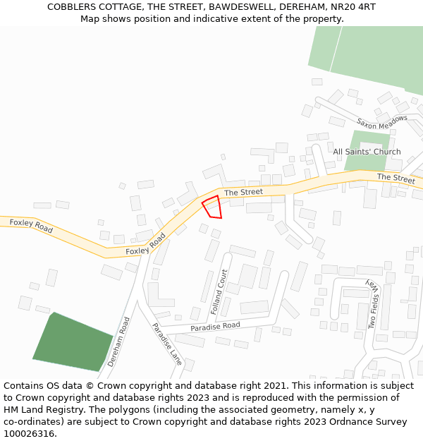 COBBLERS COTTAGE, THE STREET, BAWDESWELL, DEREHAM, NR20 4RT: Location map and indicative extent of plot