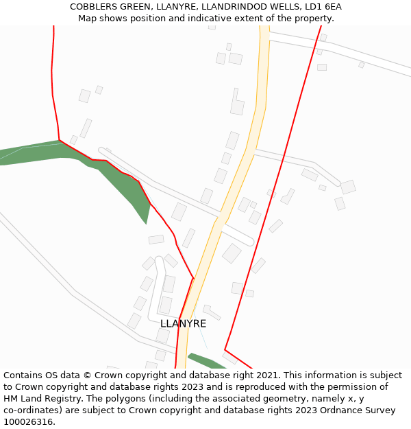 COBBLERS GREEN, LLANYRE, LLANDRINDOD WELLS, LD1 6EA: Location map and indicative extent of plot