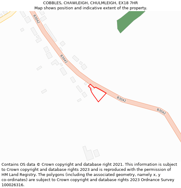 COBBLES, CHAWLEIGH, CHULMLEIGH, EX18 7HR: Location map and indicative extent of plot