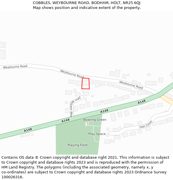 COBBLES, WEYBOURNE ROAD, BODHAM, HOLT, NR25 6QJ: Location map and indicative extent of plot