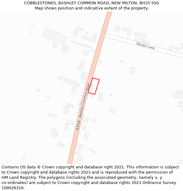 COBBLESTONES, BASHLEY COMMON ROAD, NEW MILTON, BH25 5SG: Location map and indicative extent of plot