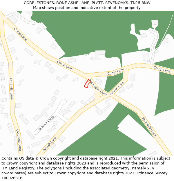 COBBLESTONES, BONE ASHE LANE, PLATT, SEVENOAKS, TN15 8NW: Location map and indicative extent of plot