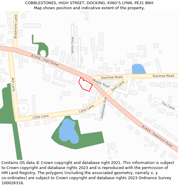 COBBLESTONES, HIGH STREET, DOCKING, KING'S LYNN, PE31 8NH: Location map and indicative extent of plot