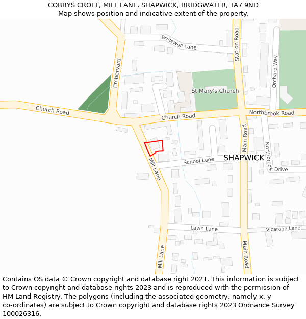 COBBYS CROFT, MILL LANE, SHAPWICK, BRIDGWATER, TA7 9ND: Location map and indicative extent of plot