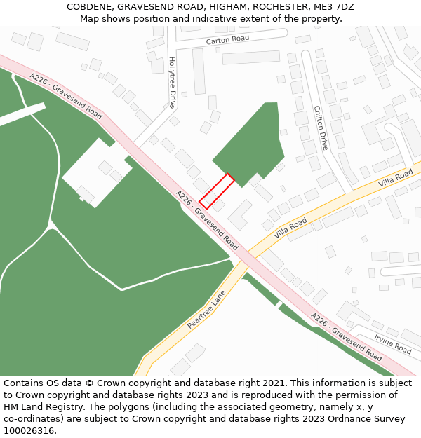 COBDENE, GRAVESEND ROAD, HIGHAM, ROCHESTER, ME3 7DZ: Location map and indicative extent of plot