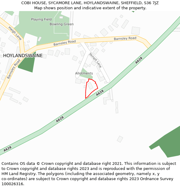 COBI HOUSE, SYCAMORE LANE, HOYLANDSWAINE, SHEFFIELD, S36 7JZ: Location map and indicative extent of plot