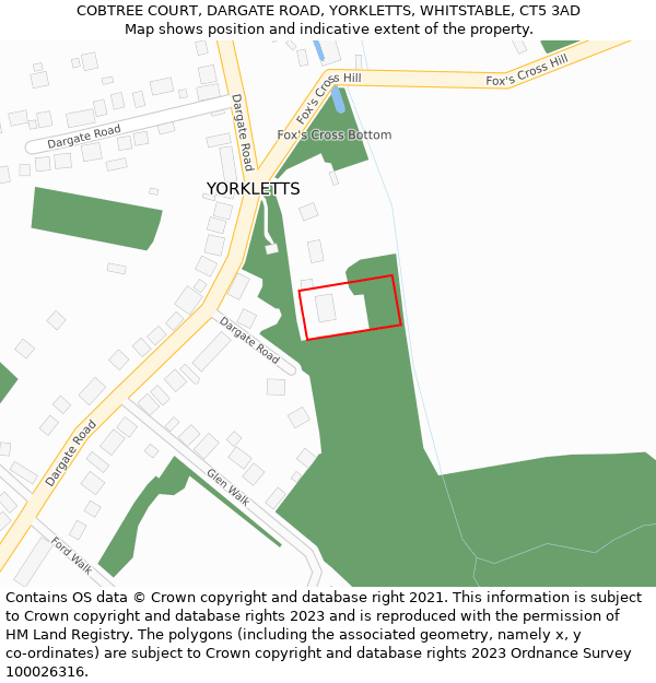 COBTREE COURT, DARGATE ROAD, YORKLETTS, WHITSTABLE, CT5 3AD: Location map and indicative extent of plot