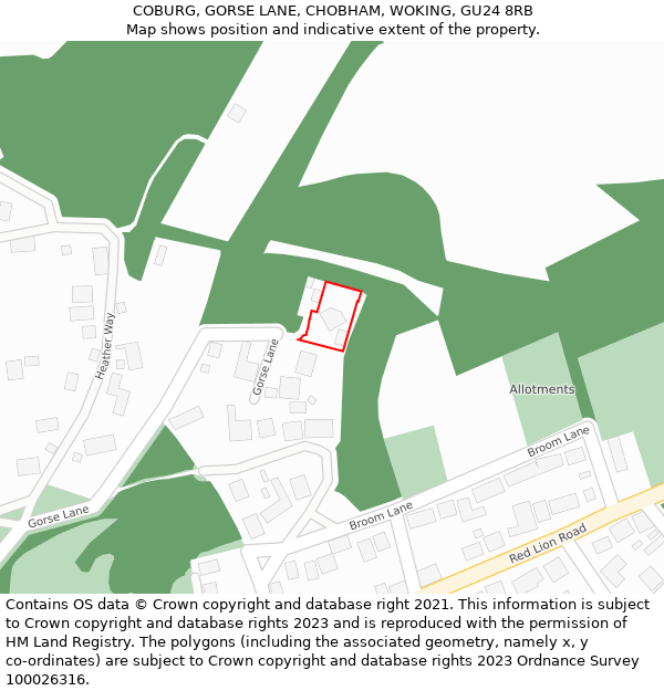 COBURG, GORSE LANE, CHOBHAM, WOKING, GU24 8RB: Location map and indicative extent of plot