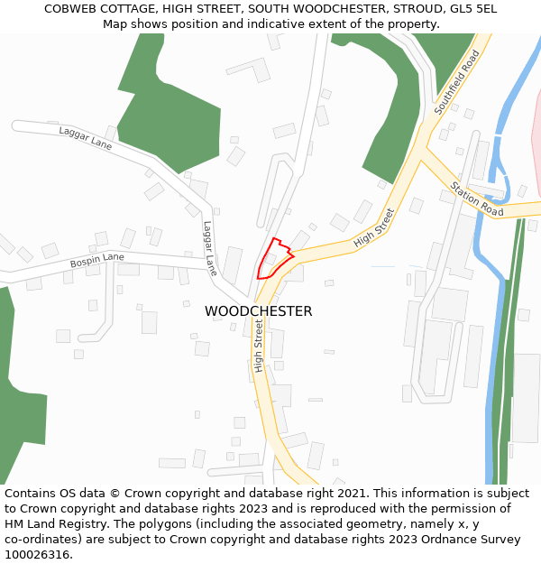 COBWEB COTTAGE, HIGH STREET, SOUTH WOODCHESTER, STROUD, GL5 5EL: Location map and indicative extent of plot