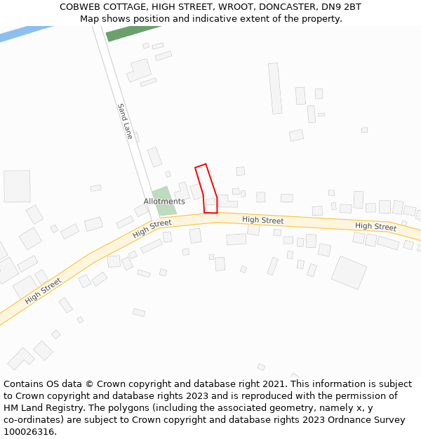 COBWEB COTTAGE, HIGH STREET, WROOT, DONCASTER, DN9 2BT: Location map and indicative extent of plot