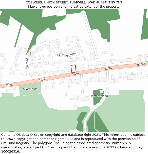 COBWEBS, UNION STREET, FLIMWELL, WADHURST, TN5 7NT: Location map and indicative extent of plot