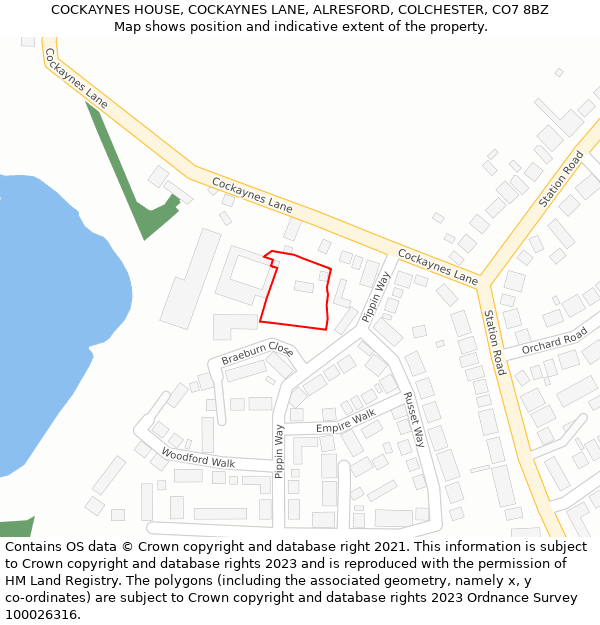 COCKAYNES HOUSE, COCKAYNES LANE, ALRESFORD, COLCHESTER, CO7 8BZ: Location map and indicative extent of plot