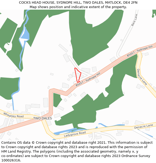 COCKS HEAD HOUSE, SYDNOPE HILL, TWO DALES, MATLOCK, DE4 2FN: Location map and indicative extent of plot