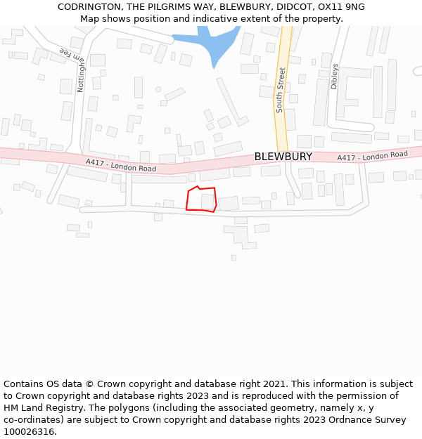 CODRINGTON, THE PILGRIMS WAY, BLEWBURY, DIDCOT, OX11 9NG: Location map and indicative extent of plot