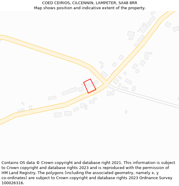 COED CEIRIOS, CILCENNIN, LAMPETER, SA48 8RR: Location map and indicative extent of plot