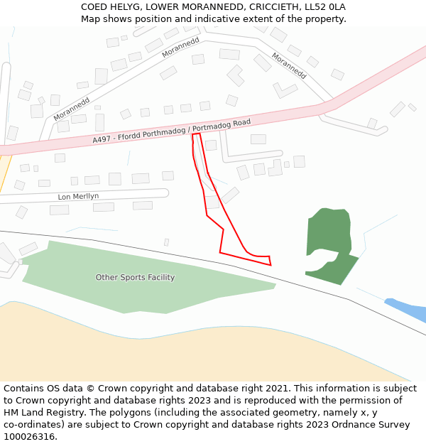 COED HELYG, LOWER MORANNEDD, CRICCIETH, LL52 0LA: Location map and indicative extent of plot