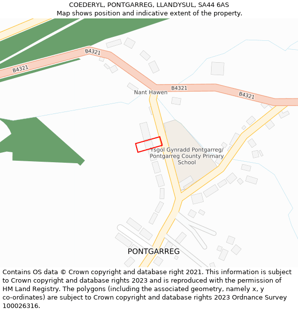 COEDERYL, PONTGARREG, LLANDYSUL, SA44 6AS: Location map and indicative extent of plot