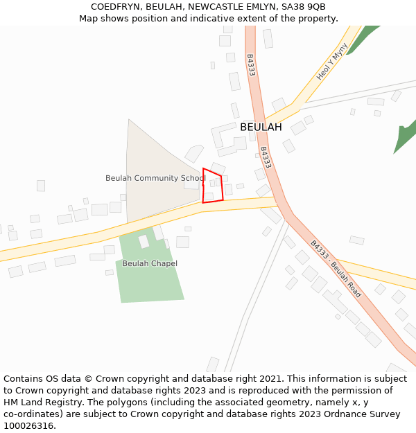 COEDFRYN, BEULAH, NEWCASTLE EMLYN, SA38 9QB: Location map and indicative extent of plot