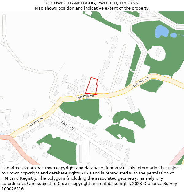 COEDWIG, LLANBEDROG, PWLLHELI, LL53 7NN: Location map and indicative extent of plot