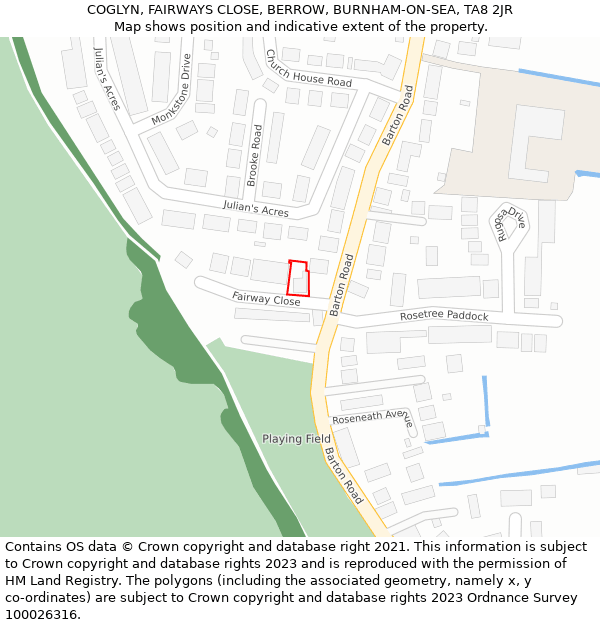 COGLYN, FAIRWAYS CLOSE, BERROW, BURNHAM-ON-SEA, TA8 2JR: Location map and indicative extent of plot