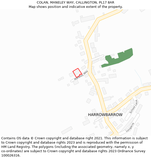 COLAN, MANELEY WAY, CALLINGTON, PL17 8AR: Location map and indicative extent of plot