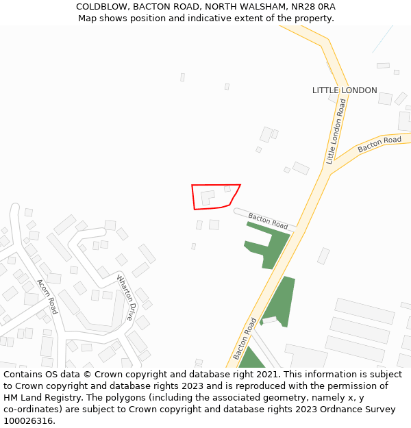 COLDBLOW, BACTON ROAD, NORTH WALSHAM, NR28 0RA: Location map and indicative extent of plot
