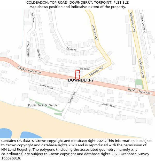 COLDEADON, TOP ROAD, DOWNDERRY, TORPOINT, PL11 3LZ: Location map and indicative extent of plot