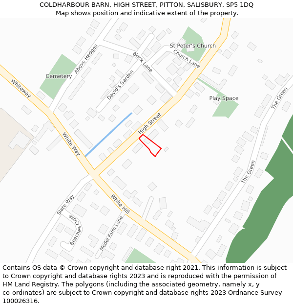 COLDHARBOUR BARN, HIGH STREET, PITTON, SALISBURY, SP5 1DQ: Location map and indicative extent of plot