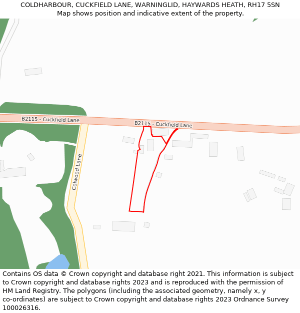 COLDHARBOUR, CUCKFIELD LANE, WARNINGLID, HAYWARDS HEATH, RH17 5SN: Location map and indicative extent of plot