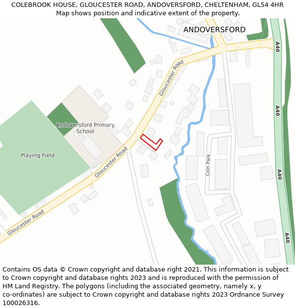 COLEBROOK HOUSE, GLOUCESTER ROAD, ANDOVERSFORD, CHELTENHAM, GL54 4HR: Location map and indicative extent of plot